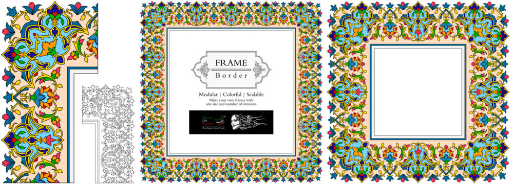 Frame mandala persian arabic turkish islamic hindi indian tibetan traditional colorful vector pattern texture vintage ornate retro elegant ornamental borders frames floral ornaments tazhib 11-v3-t1