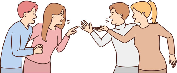 Angry people yell engaged in confrontation