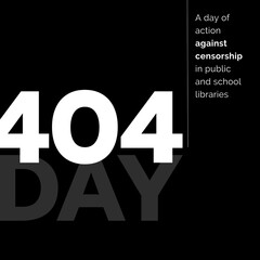 Composition of 404 day text over shapes on black background
