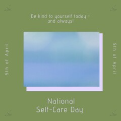 Composition of national self-care day text and copy space over blue and green background