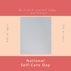 Composition of national self-care day text and copy space over red and grey background