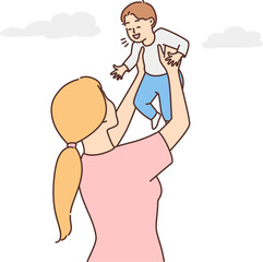 Smiling mother playing with infant