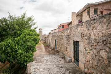 Fototapeta na wymiar a street entering Peñaflor de Hornija village, province of Valladolid, Castile and Leon, Spain