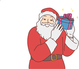 Smiling Santa with present in hands
