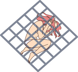 Naked woman feel scared and imprisoned