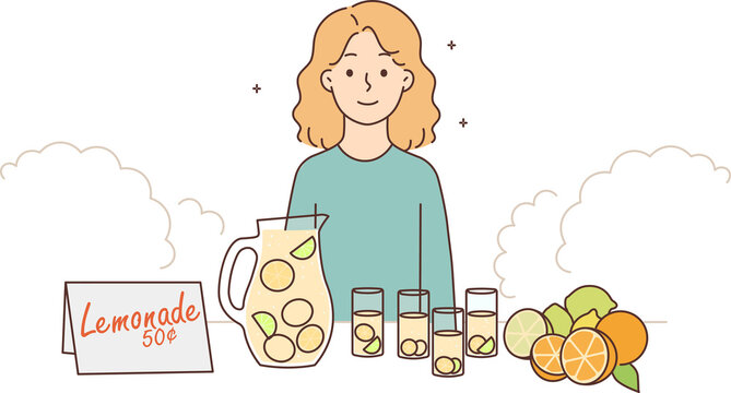 Small girl sell lemonade outdoors