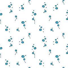 Fototapeta na wymiar Blue air bubbles of different sizes, hand drawn. Seamless vector pattern.