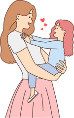 Smiling mother holding small daughter in hands