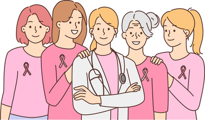 Healthy women beat cancer and female oncologist