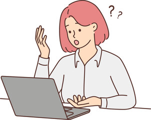 Woman look at laptop screen confused with problem