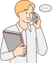 Smiling businessman talk on smartphone