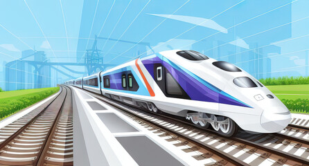 Obraz na płótnie Canvas train with tracks vector illustration future concept of innovation transportation of goods railway fast locomotive generative ai