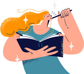 Young woman make notes in notebook