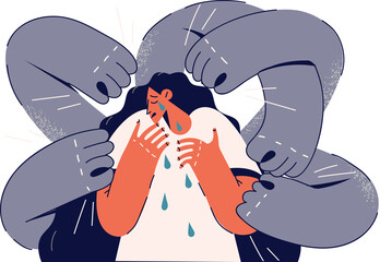 Unhappy woman beat by ghost hands