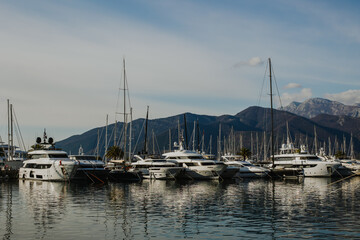 Fototapeta na wymiar Amazing view of yacht marina Porto Montenegro in Tivat, Montenegro.