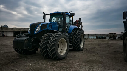 Blue tractor at the farm 