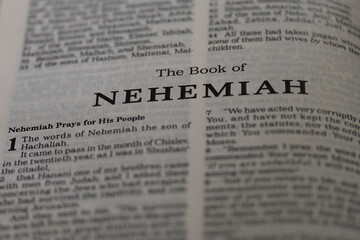 Fototapeta premium title page from the book of Nehemiah in the bible or torah for faith, christian, jew, jewish, hebrew, israelite, history, religion