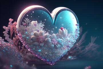 Obraz na płótnie Canvas Valentines Heart Made of Crystals 3D, Generative AI
