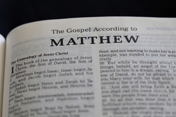 title page from the book of Matthew in the bible for faith, christian, hebrew, israelite, history, religion - obrazy, fototapety, plakaty