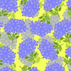 Stof per meter Seamless pattern of Hydrangea flowers, branch. © Yevheniia