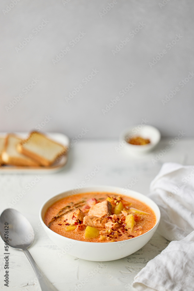 Sticker bowl of salmon soup