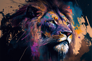 Głowa lwa w kolorach - obrazy, fototapety, plakaty