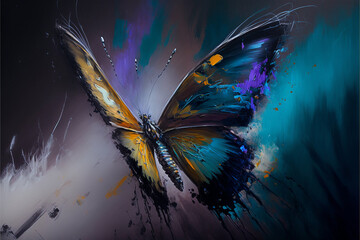 Motyl abstrakcyjny malowany 1 - obrazy, fototapety, plakaty