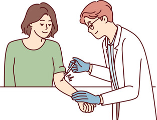 Doctor inoculates girl patient designed to protect against virus and develop immunity. Vector image