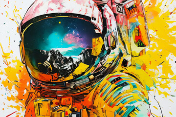 Fototapeta premium Astronaut portrait watercolor style. Generative AI digital illustration.