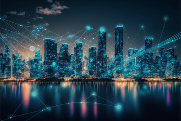 Futuristic abstract city a hub of technology and progress. Metaverse cyber concept idea. Innovation and advancement. Ai generated