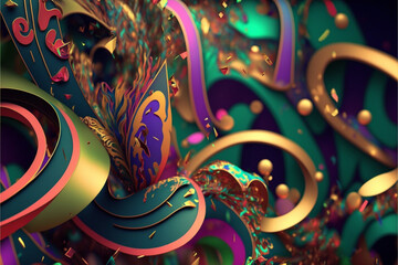 abstract background with brazilian carnival party theme, confetti, streamers, glitter, Generative AI