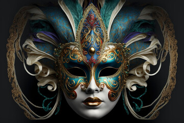 máscara, carnaval, pena, pluma, verde, detalhado, realístico, Vêneto, mascarar, Veneza, festa, costume, capa, cara, mistério, festejos, Itália, fantasia, disfarce, teatro, mascarada, celebração - obrazy, fototapety, plakaty