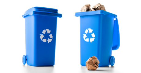 Recycled paper. Blue dustbin for recycle plastic and glass can t