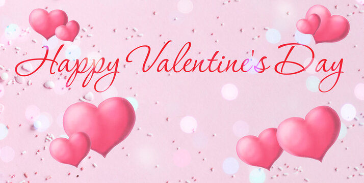 Valentine. Valentine background on a pink background. Inscription happy valentine's day. Pink hearts. Banner.