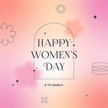 8 March. International Women's Day banner, greeting card. Trendy gradients, blurred shapes, typography, y2k. Social media stories templates. 