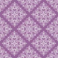 Foto op Plexiglas seamless graphic pattern, tile with abstract geometric white ornament on purple background, texture, design © Yuliia