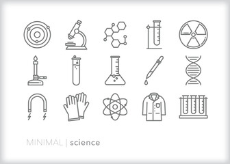 Set of science line icons for students learning in a school laboratory - obrazy, fototapety, plakaty