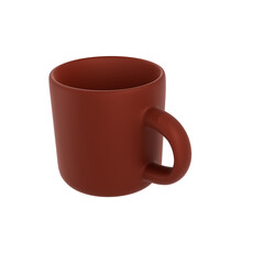 Brown clay mug for tea or coffee on a transparent background. Side view.