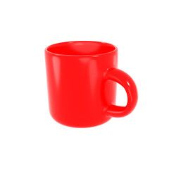 Red mug for tea or coffee on a transparent background. Side view.