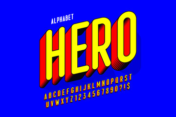 Trendy 3d comical design, colorful alphabet, typeface.