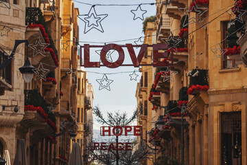 Obraz premium Beirut, Lebanon, El Moutran sterrt in the souk of Beirut with red decoration: 