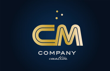 gold golden CM combination alphabet bold letter logo with dots. Joined creative template design for company and business - obrazy, fototapety, plakaty