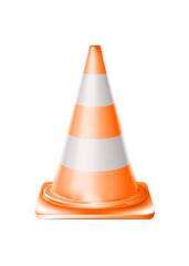 Orange realistic traffic cone with white and orange stripes isolated. Png