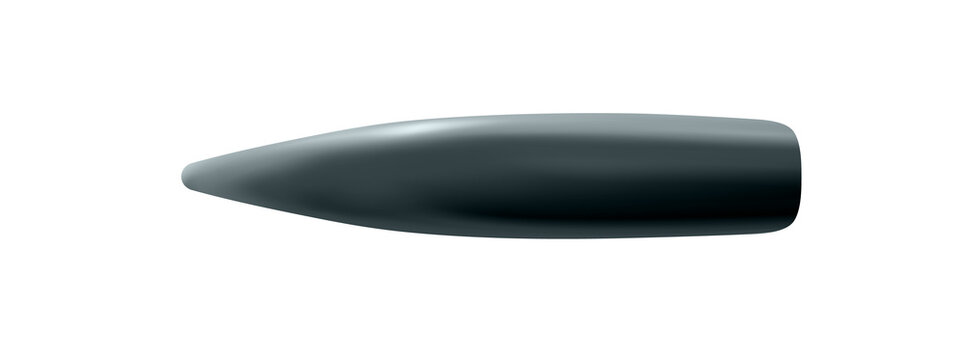 Isolated bullet Kalashnikov or rifle, 3d realistic metal or silver, firing part of the cartridge. png