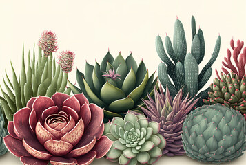 Obraz premium Succulent plant composition banner. Generative AI Illustration