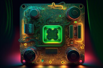 Future Chip Hardware Device in Neon Colors -  Processor - Ai Generated