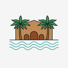 Fototapeta na wymiar House and palms illustration. Vector graphic which represents a house on the beach with palms. 
