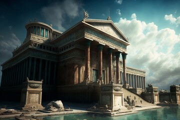 This Greek style city hall, library ancient architecture is displayed in it's original style - Artwork generated by AI