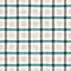 Teal rustic coastal beach house check fabric tile. Seamless sailor flannel textile gingham repeat swatch.