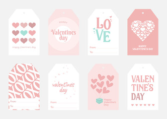 Eight tags for Valentines day, happy day, Graphic Design. Vector art